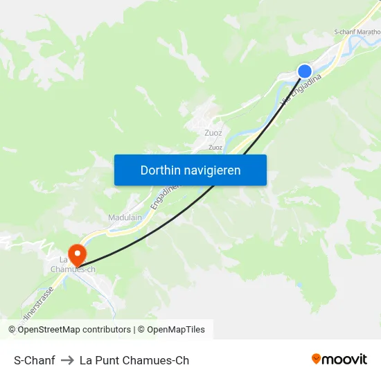 S-Chanf to La Punt Chamues-Ch map