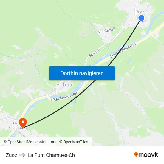 Zuoz to La Punt Chamues-Ch map