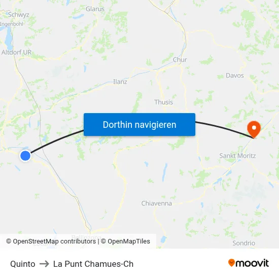 Quinto to La Punt Chamues-Ch map