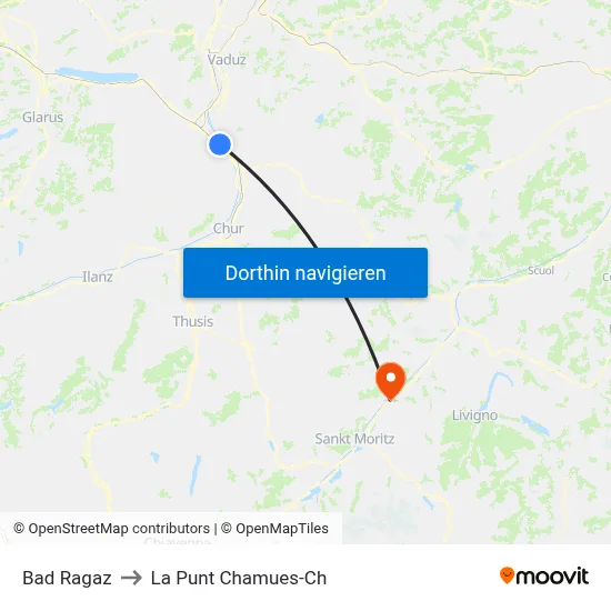 Bad Ragaz to La Punt Chamues-Ch map