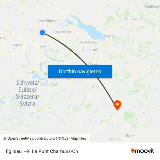 Eglisau to La Punt Chamues-Ch map