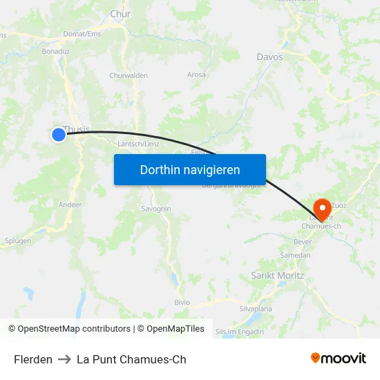 Flerden to La Punt Chamues-Ch map