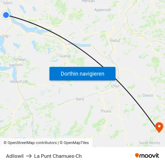 Adliswil to La Punt Chamues-Ch map