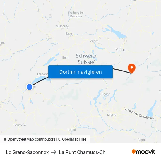 Le Grand-Saconnex to La Punt Chamues-Ch map
