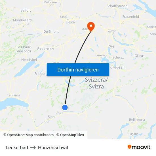 Leukerbad to Hunzenschwil map