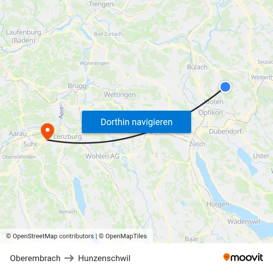 Oberembrach to Hunzenschwil map