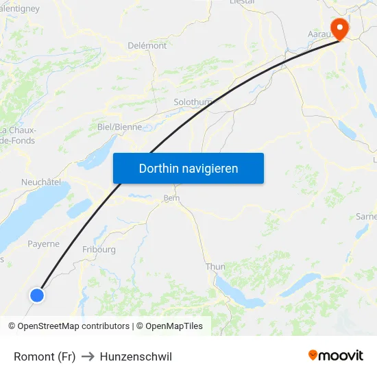 Romont (Fr) to Hunzenschwil map