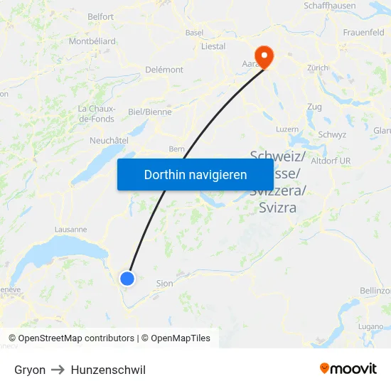 Gryon to Hunzenschwil map