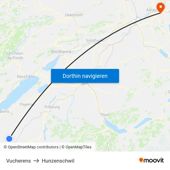 Vucherens to Hunzenschwil map