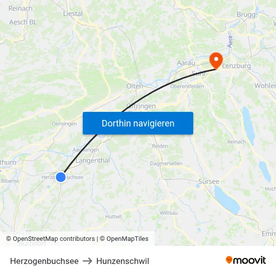 Herzogenbuchsee to Hunzenschwil map