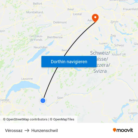 Vérossaz to Hunzenschwil map