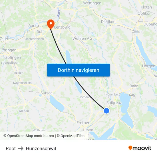 Root to Hunzenschwil map