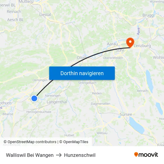 Walliswil Bei Wangen to Hunzenschwil map