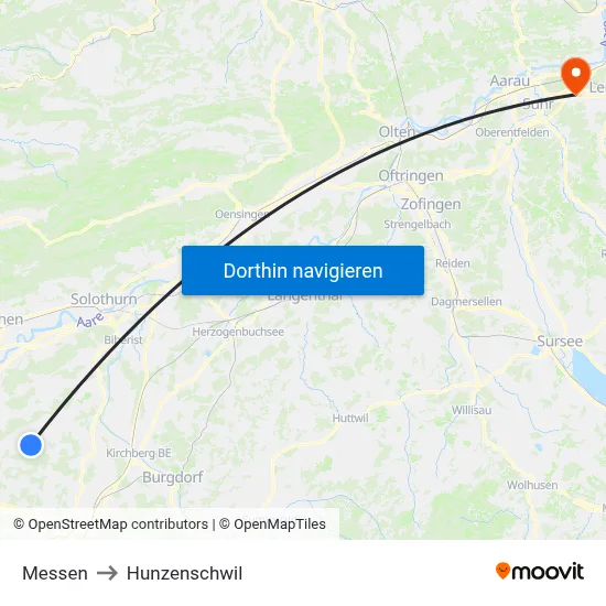 Messen to Hunzenschwil map