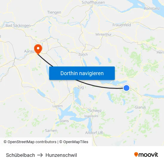 Schübelbach to Hunzenschwil map