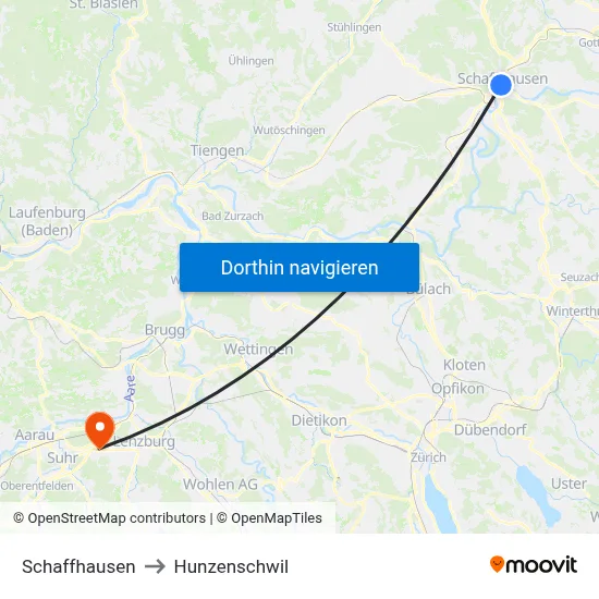 Schaffhausen to Hunzenschwil map