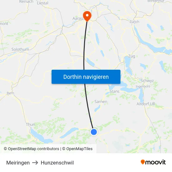 Meiringen to Hunzenschwil map