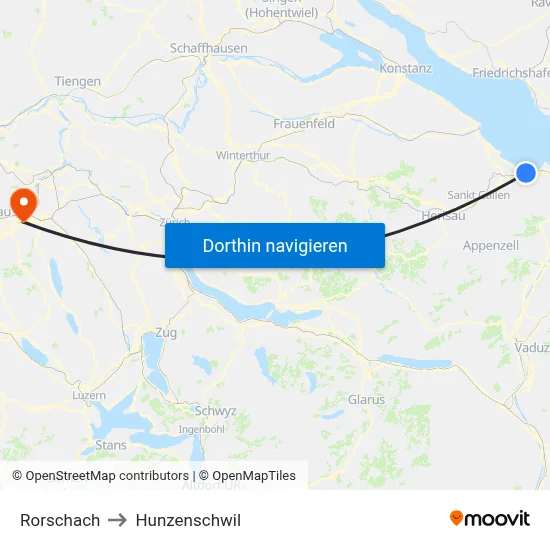 Rorschach to Hunzenschwil map
