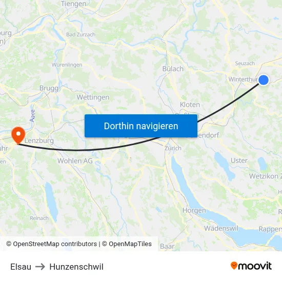 Elsau to Hunzenschwil map