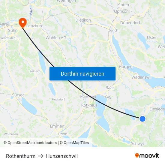 Rothenthurm to Hunzenschwil map