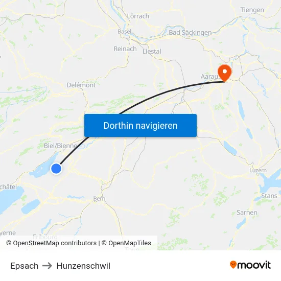 Epsach to Hunzenschwil map