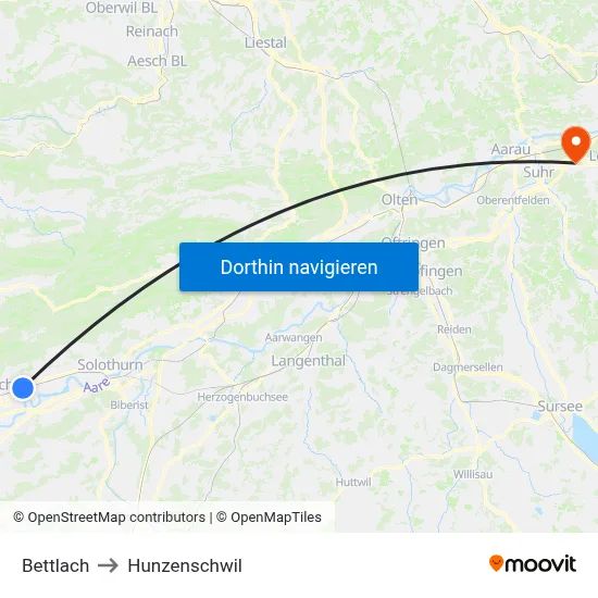 Bettlach to Hunzenschwil map