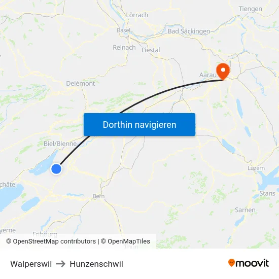 Walperswil to Hunzenschwil map