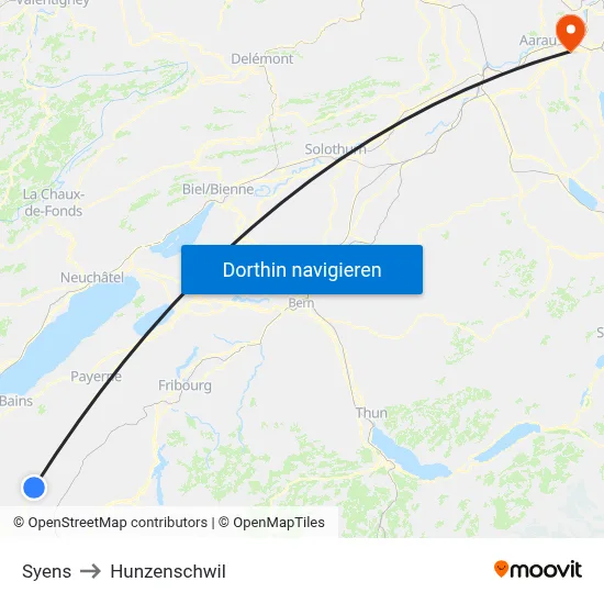 Syens to Hunzenschwil map