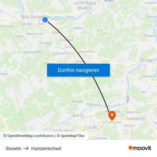 Sisseln to Hunzenschwil map
