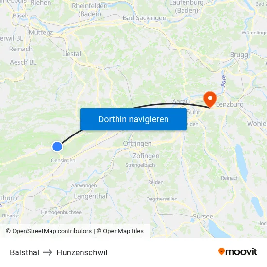 Balsthal to Hunzenschwil map