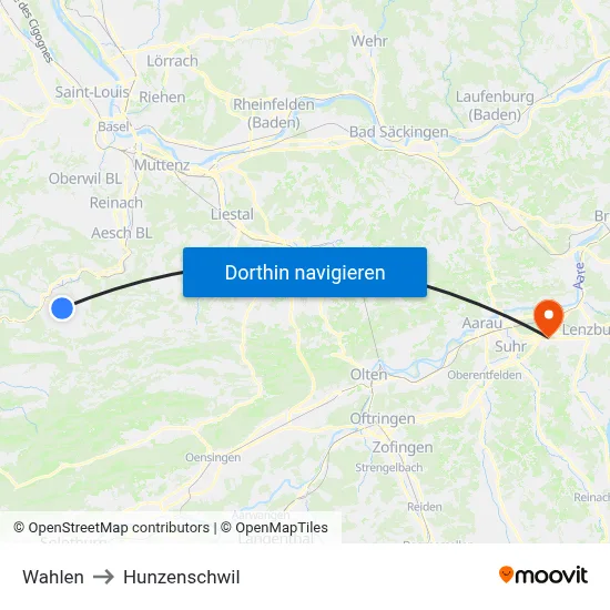 Wahlen to Hunzenschwil map