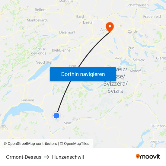 Ormont-Dessus to Hunzenschwil map