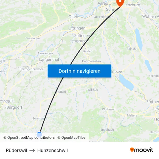 Rüderswil to Hunzenschwil map