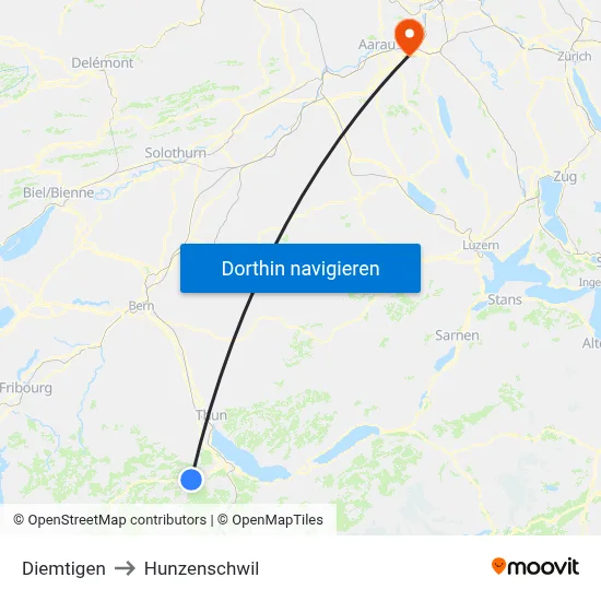 Diemtigen to Hunzenschwil map