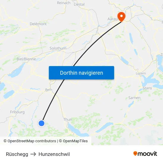 Rüschegg to Hunzenschwil map
