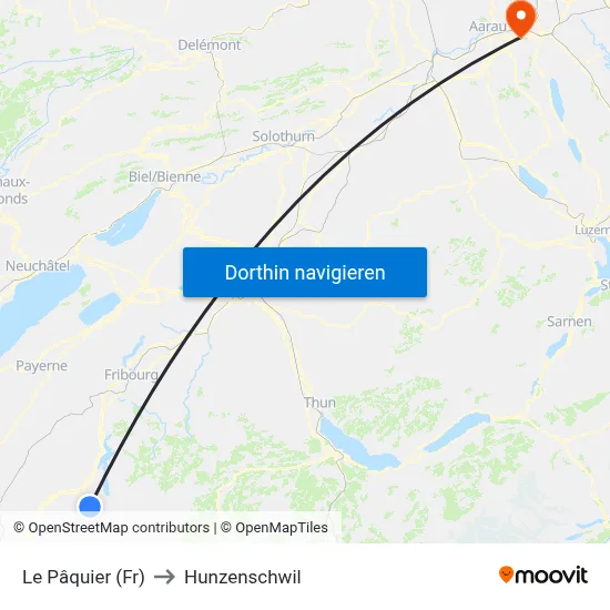 Le Pâquier (Fr) to Hunzenschwil map