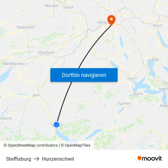 Steffisburg to Hunzenschwil map