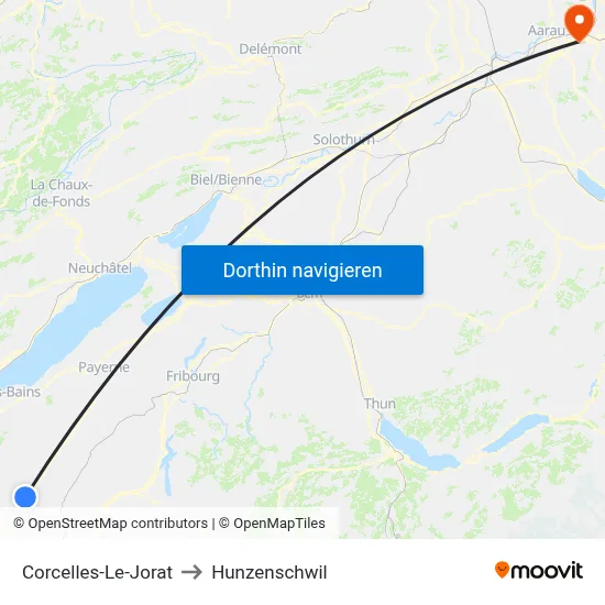 Corcelles-Le-Jorat to Hunzenschwil map