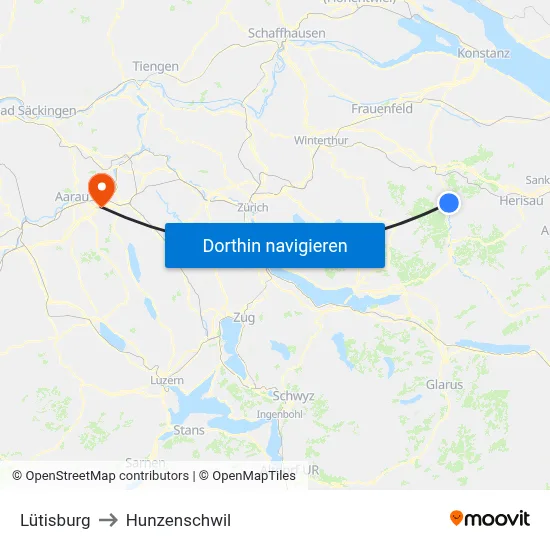 Lütisburg to Hunzenschwil map