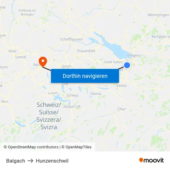 Balgach to Hunzenschwil map