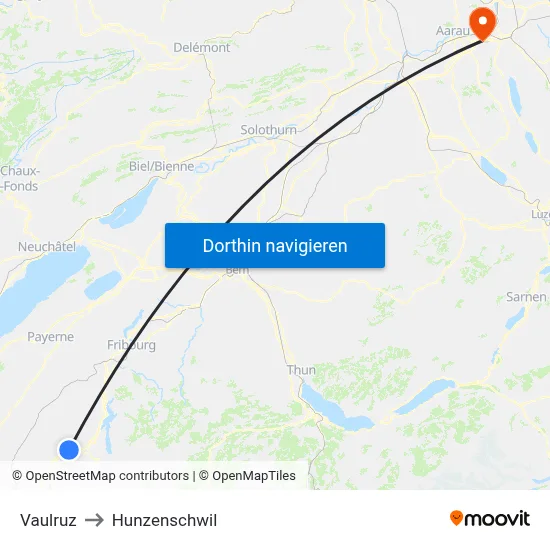 Vaulruz to Hunzenschwil map