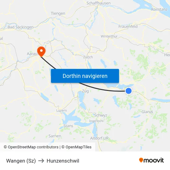 Wangen (Sz) to Hunzenschwil map