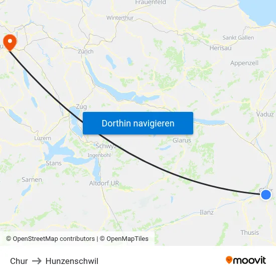 Chur to Hunzenschwil map