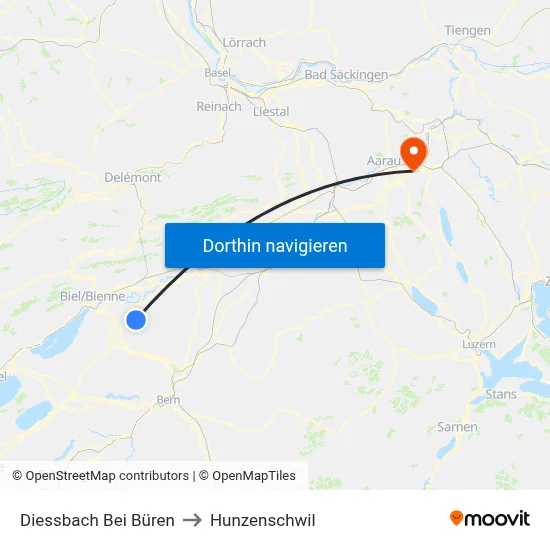 Diessbach Bei Büren to Hunzenschwil map