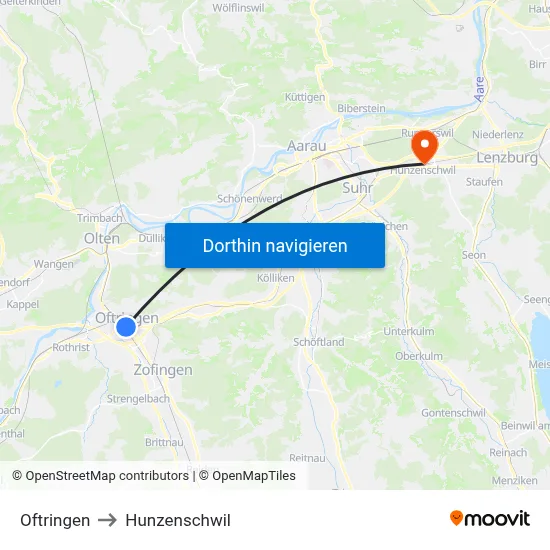 Oftringen to Hunzenschwil map
