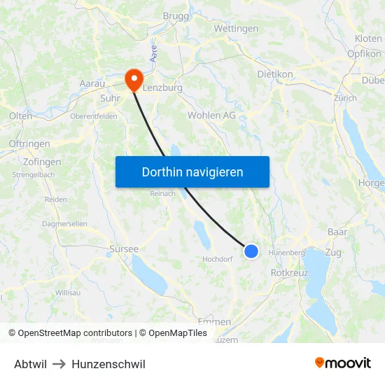Abtwil to Hunzenschwil map