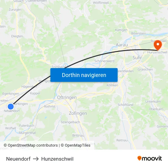 Neuendorf to Hunzenschwil map