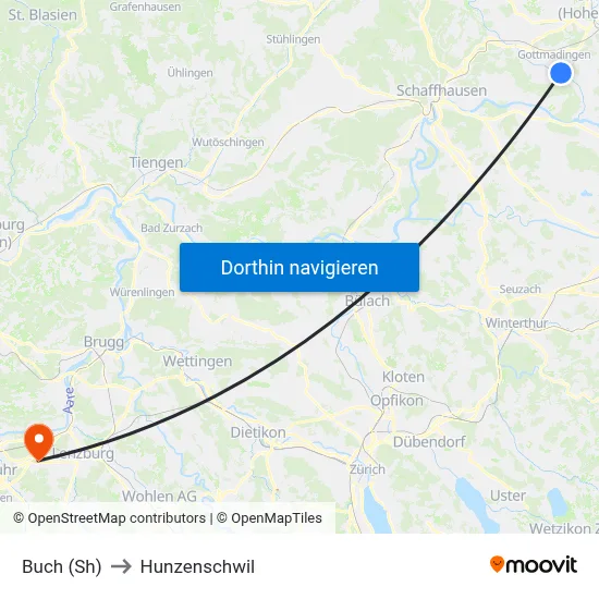 Buch (Sh) to Hunzenschwil map