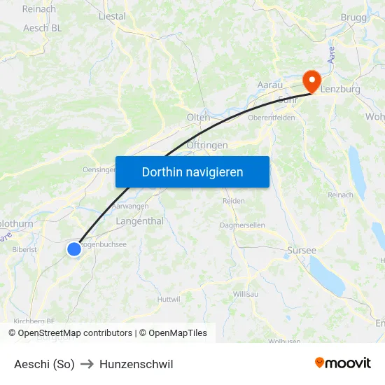 Aeschi (So) to Hunzenschwil map