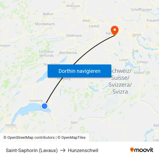 Saint-Saphorin (Lavaux) to Hunzenschwil map
